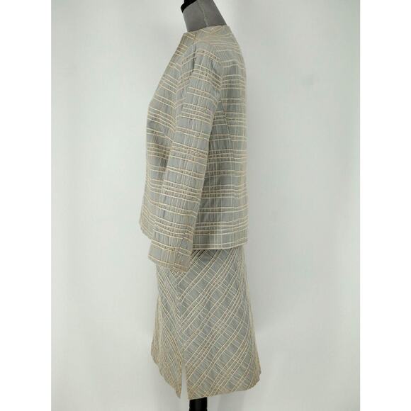 Due Per Due Skirt Suit Petites 12P Green Beige Plaid Silk Blend Lined Vintage - Picture 16 of 16